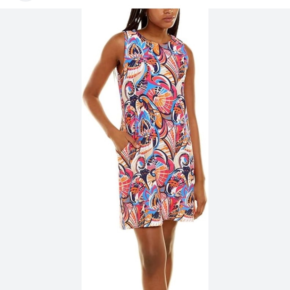 Jude Connally Vibrant Sleeveless Shift Navy Retro Mini Dress Size XL